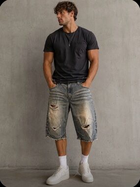 ULTRA THRASHED HYDRAULIC ARC DENIM SHORTS 🔥size 38